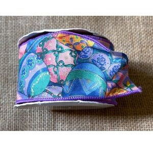 Vintage Easter Egg Fabric Ribbon Wire Edge 25 Inches Whimsical Crafts Sewing